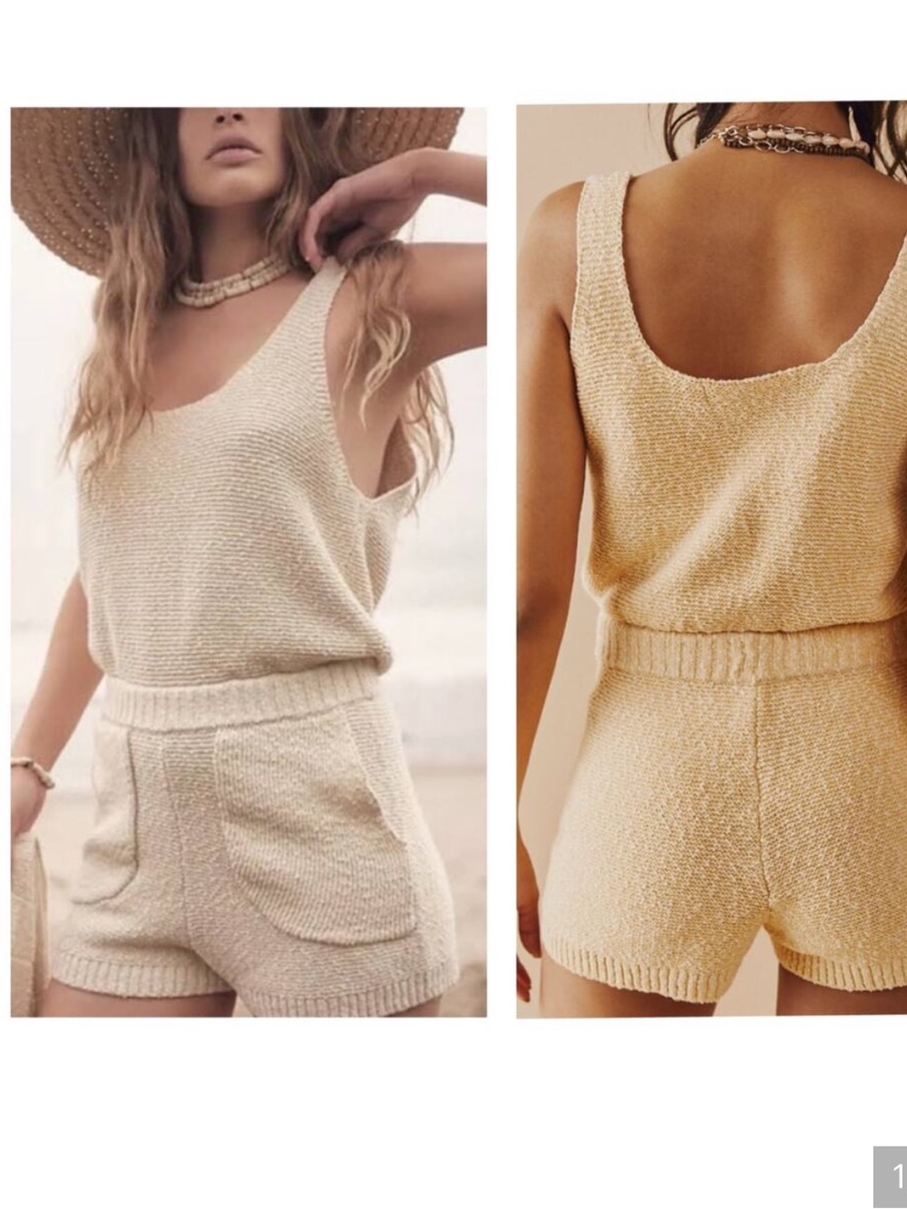 Free People Cream Knit Tank Romper